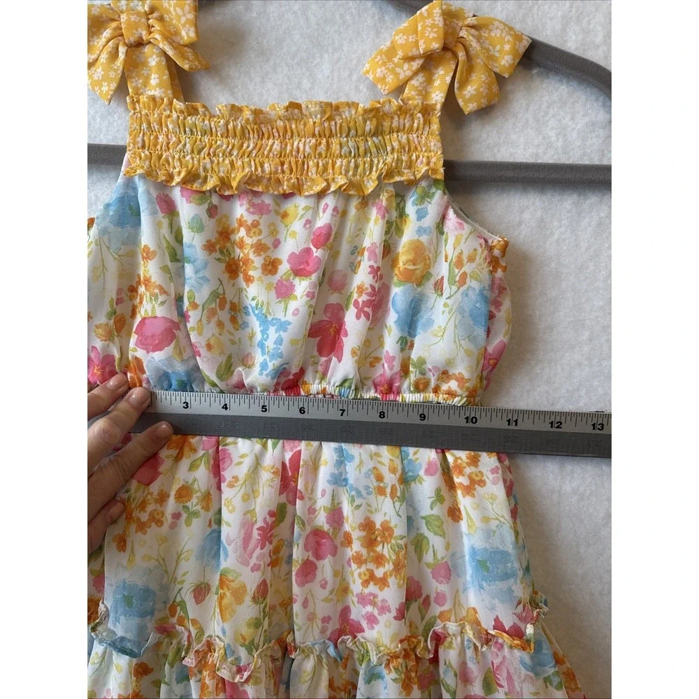 Jona Michelle Floral Bow Tiered Ruffle Sleeveless Girls Dress‎ 5T Summer Party